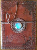 Triple Moon Stone Embossed leather w/ cord