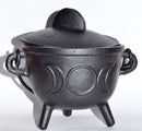 5" Cast iron cauldron w/ lid triple moon