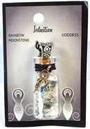 Rainbow Moonstone Chips in Bottle with Goddess necklace