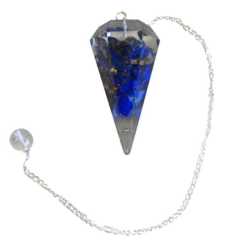 Lapis Orgonite 6 side Pendulum | Divination Tool | Dowsing | Natural Gemstone | Chain | Energy Healing | Scrying | Pagan | Wicca | Occult