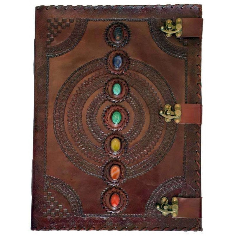 13 1/2" x 18" XXL 7 Chakra Gemstone Altar Journal w/ 3 swivel lock | Sacred Writing | Occult | Drawing | Witchy | Pagan | Ritual supplies