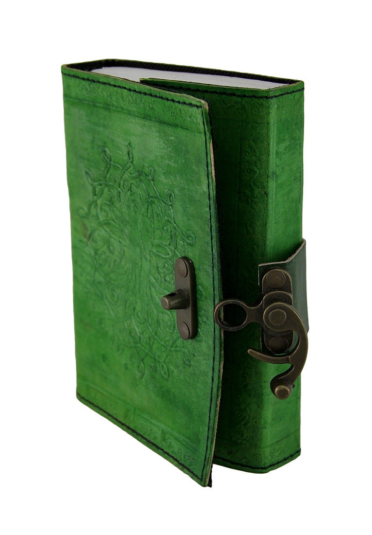 5" x 7" green Tree of Life leather w/ latch | Sacred Writing Book | Occult | Drawing | Witchy Thing | Pagan | Ritual supplies | Blank