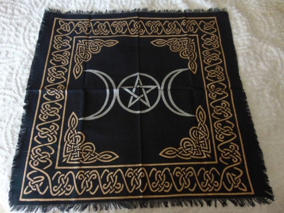 24" x 24" Triple Moon Pentagram Altar cloth | Metaphysical Tapestry | Ritual Cloth | Witchy shrine cloth | Occult | Pagan table cloth