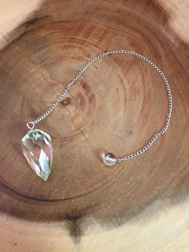 Faceted Clear Quartz pendulum | Divination Tool | Dowsing | Natural Gemstone | Energy Healing | Scrying | Pagan | Wicca | Occult