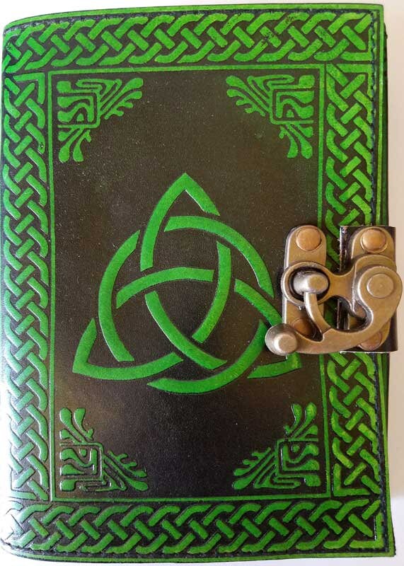 5" X 7" Green Triquetra Altar Journal w/ latch | Sacred Writing | Occult | Drawing | Witchy | Pagan | Ritual supplies | Blank leather