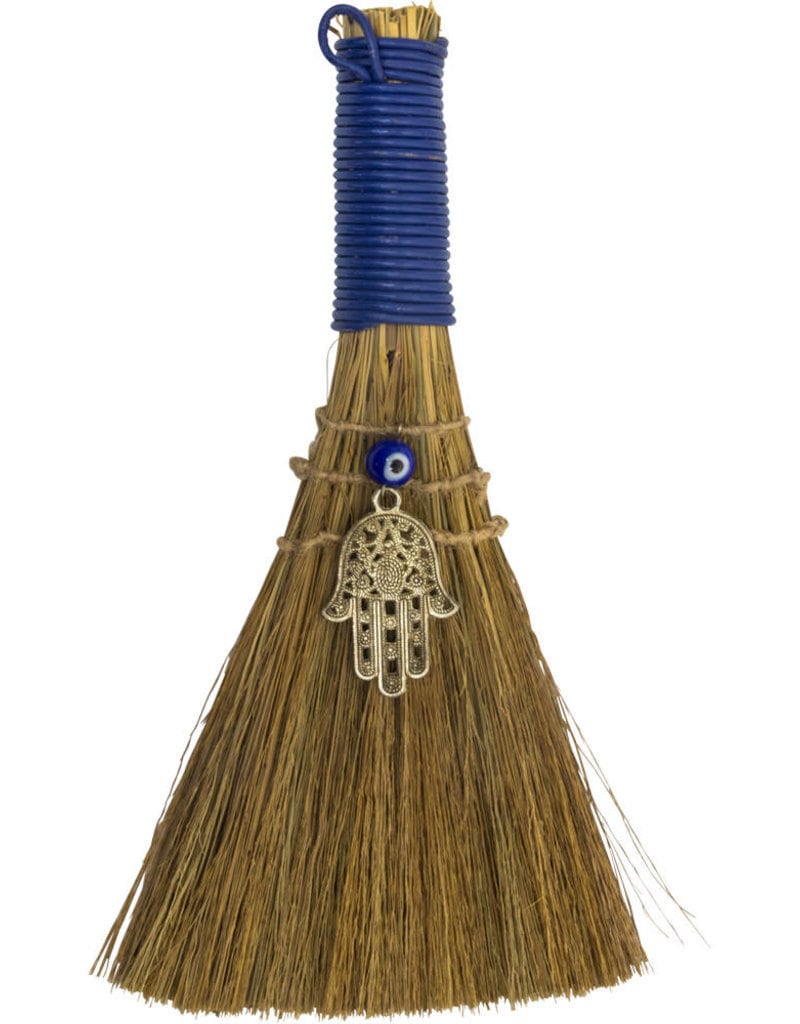 9" Evil Eye Fatima Hand Besom Broom | Cleanse | Altar Tool | Goddess | Wicca | nature | Divine | Magic | Pagan | Witch | Fairy | Druid